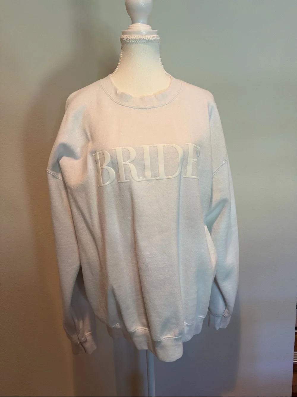 Gildan White "BRIDE" Embroidered Crewneck Sweatshirt - Picture 2 of 5